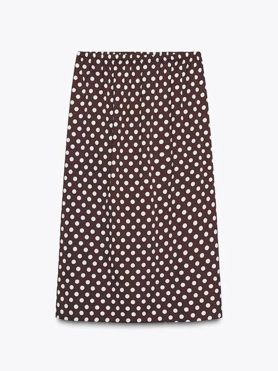 NEW Zara Maroon Polka Dot Midi Skirt Size Small 36343 - Picture 3 of 11